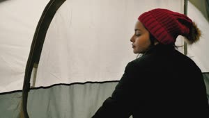Stock Footage Woman Leaving A Camping Tent Live Wallpaper Free
