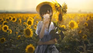 Sunflower, Girl, Anime, Flower, Yellow, Cute, Sun, Live Wallpaper