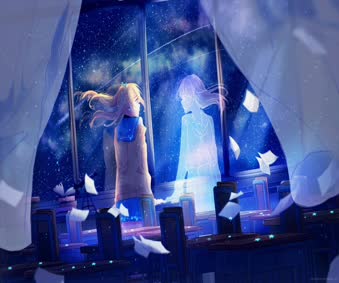 Desktop Anime Girl Reflection Of The Galaxy Live Wallpaper