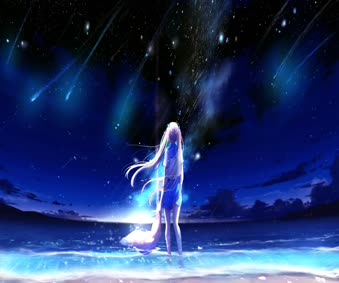 Desktop Anime School Girl Starry Night Beach Live Wallpaper