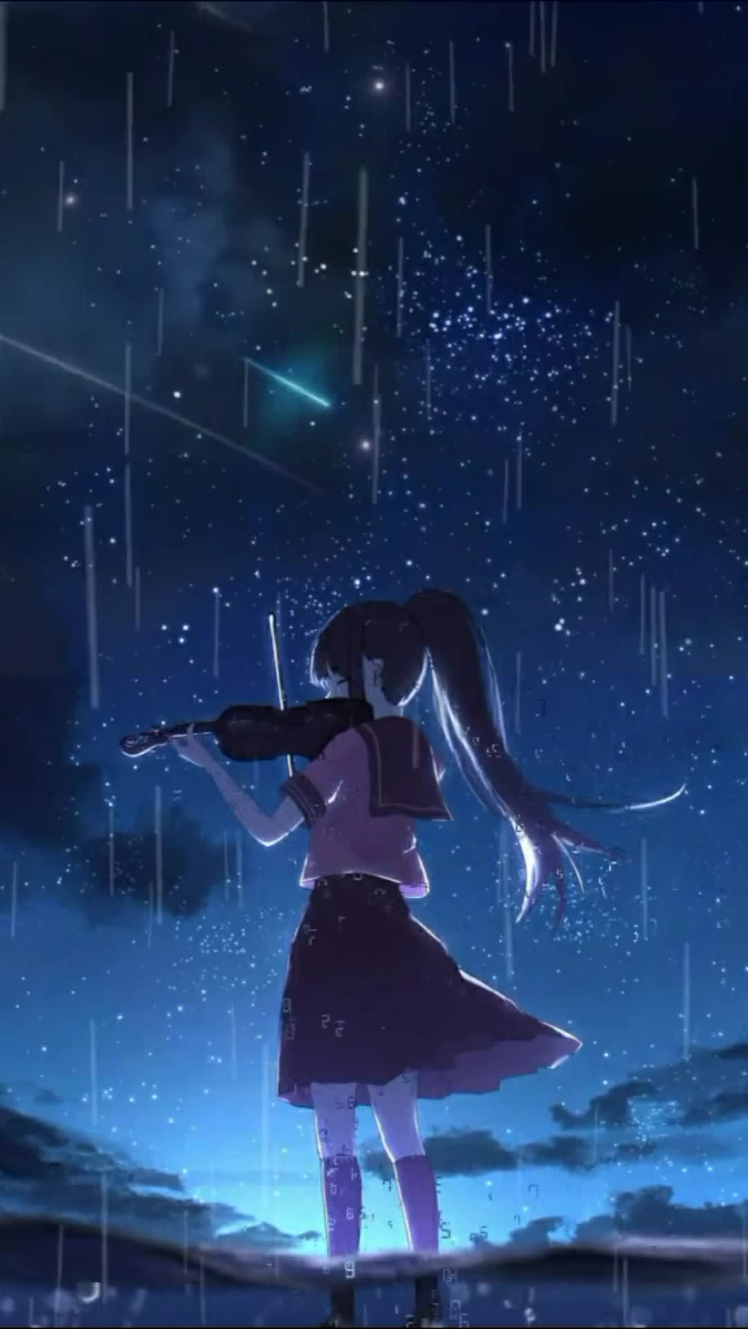 Download iPhone and Android Starry Night In The Rain Anime Girl Live Phone Wallpaper
