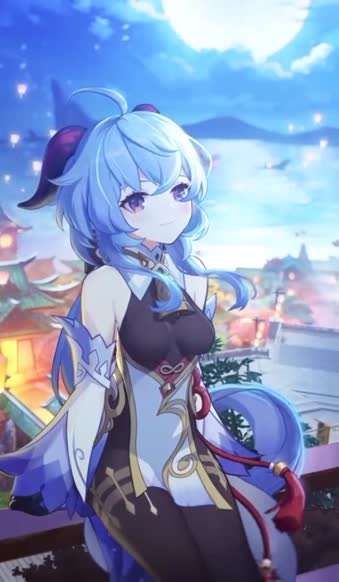 iPhone and Android Genshin Impact Game Cute Girl On Roof Top Phone Live Wallpaper