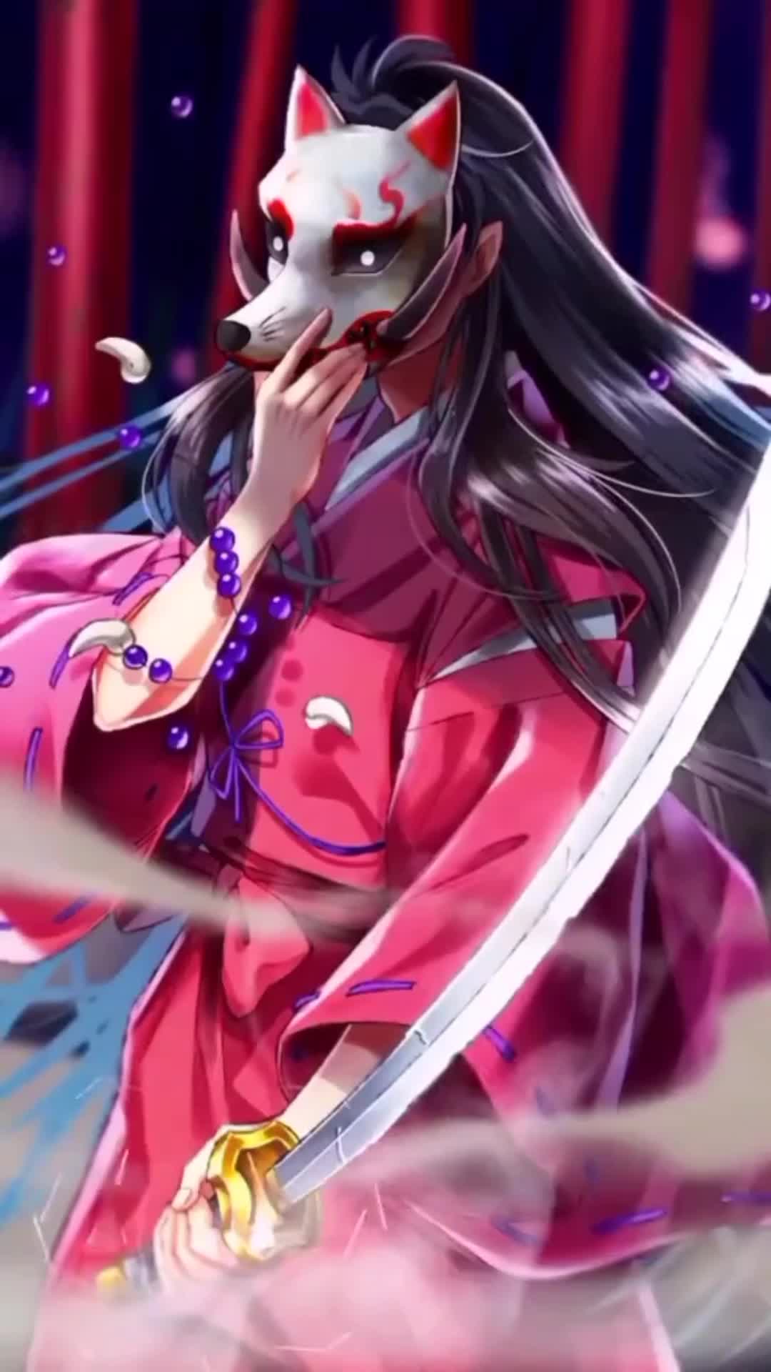 Download iPhone and Android Cool Anime Demon Slayer Girl With Mask Live Phone Wallpaper
