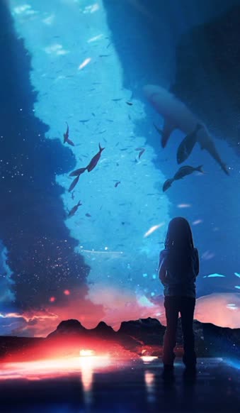 Android and iPhone Aquarium Girl And Shark Phone Live Wallpaper