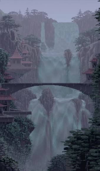 iPhone and Android Rainy Waterfall Pixel Live Phone Wallpaper