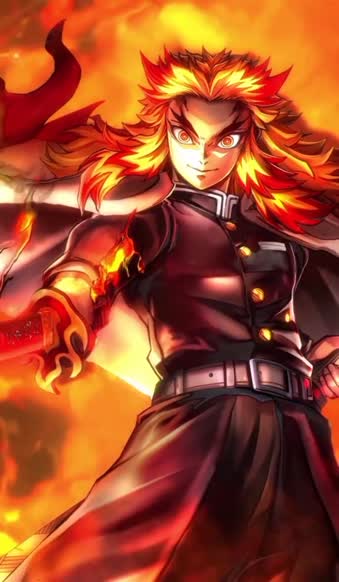 iPhone and Android Demon Slayer Rengoku Fire Background Phone Live Wallpaper
