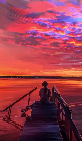 Sunset Scenery And Girl On Bridge Phone Live Wallpaper
