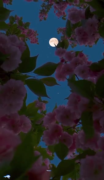 Android and iPhone Full Moon And Sakura Sky Phone Live Wallpaper