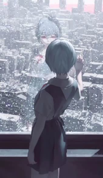 Android and iPhone Evangelion Girl And Snow Window View Phone Live Wallpaper