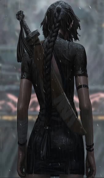 Android  iPhone Girl Wih Sword in The Rain Live Wallpaper for Phone