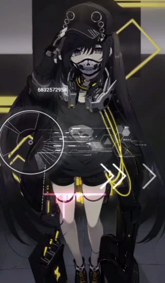 Android and iPhone Anime Digital Girl Dark Black Phone Live Wallpaper