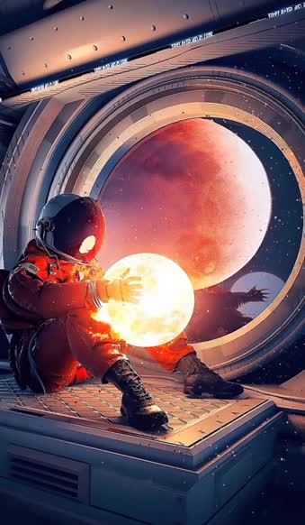 Space Astronaut With Sun In Hands Live Wallpaper 