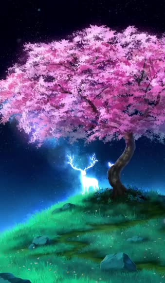 Live Phone Cherry Blossom Tree With Deer Wallpaper To iPhone And Android