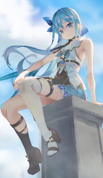 iPhone And Android Anime Girl Sitting On A Column Phone Live Wallpaper