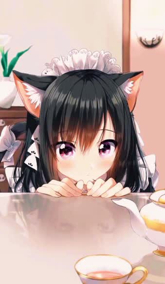 iPhone and Android Anime Cat Girl Phone Live Wallpaper