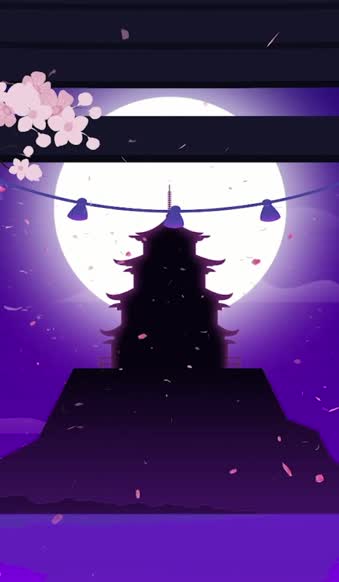 iPhone and Android Pagoda Moon Cherry Blossom Live Phone Wallpaper