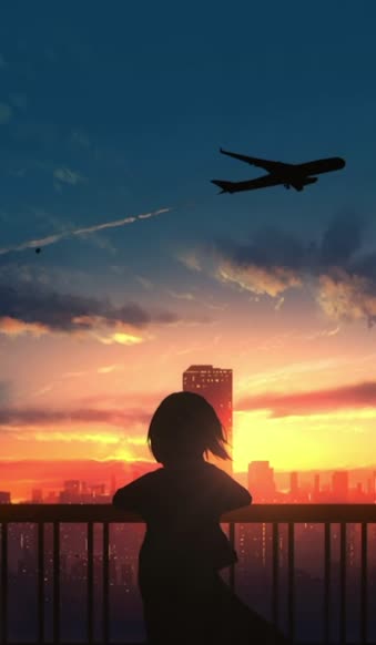  Live Phone Girl Silhouette Watching The Plane Anime Wallpaper For iPhone And Android