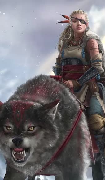 Live Phone Viking Girl Warrior Riding The Wolf Wallpaper To iPhone And Android