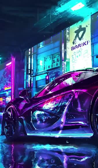 iPhone and Android Mclaren Cyberpunk Neon City Live Phone Wallpaper