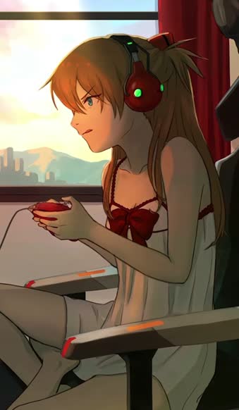 Live Phone Asuka Langley Sohryu Playing Video Games Wallpaper To iPhone And Android