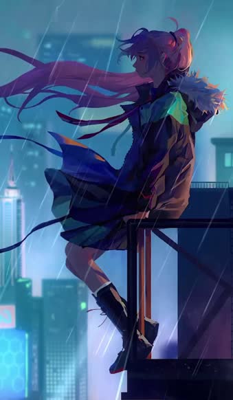 iPhone  Android Anime Girl Lonely Night City Live Wallpaper for Phone