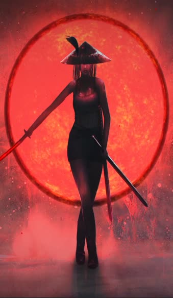 iPhone  Android Red Samurai Girl Live Phone Wallpaper