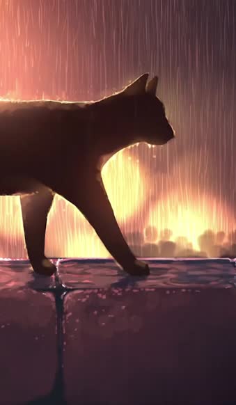 Live Phone Black Cat Walking In The Rain Wallpaper To iPhone And Android