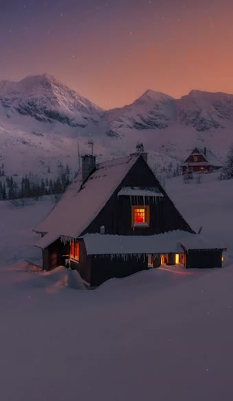 Live Phone Winter Snowy House Day And Night Wallpaper To iPhone And Android
