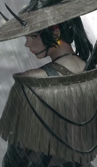 Horned Samurai Girl For iPhone Wallpaper