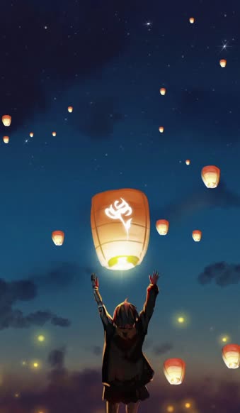 iPhone and Android Lanterns In Night Sky Live Phone Wallpaper