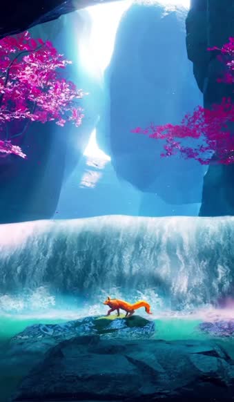 iPhone and Android Fox Crossing Waterfall Live Phone Wallpaper