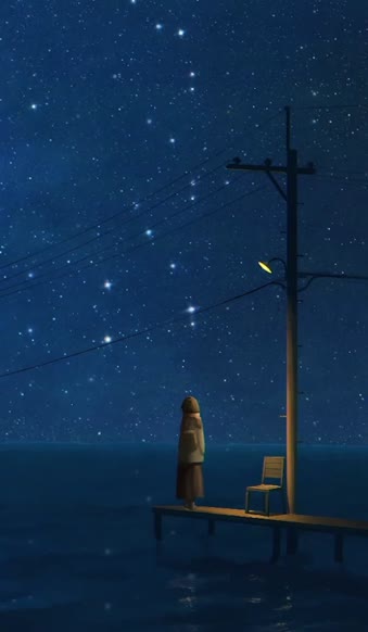 iPhone  Android Standing Alone Looking Sky Night And Ocean Live Wallpaper for Phone