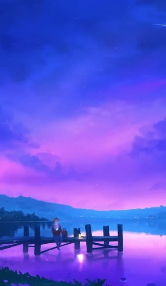 iPhone and Android Dock And Lake Under Evening Sky Live Phone Wallpaper