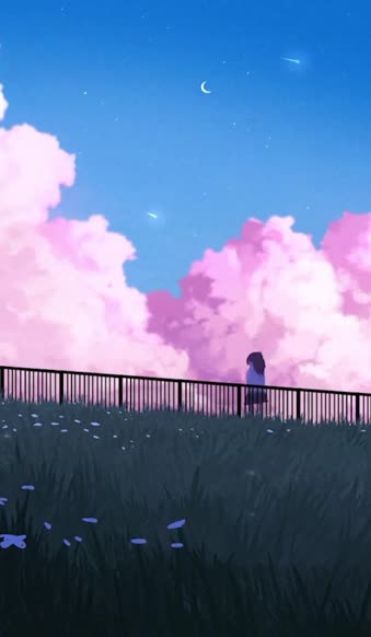 iPhone  Android Anime Girl With Pink Clouds Live Wallpaper for Phone