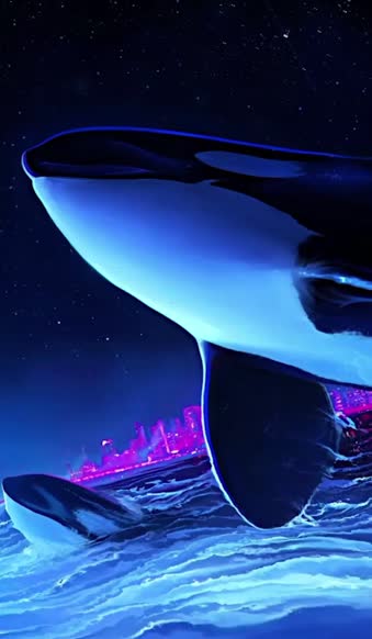 iPhone and Android Dolphin Night Orca Whale Live Phone Wallpaper