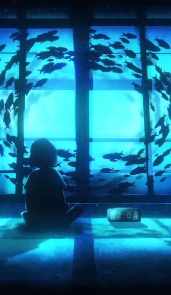 Live Phone Girl Sitting Near Aquarium Anime Wallpaper For iPhone And Android