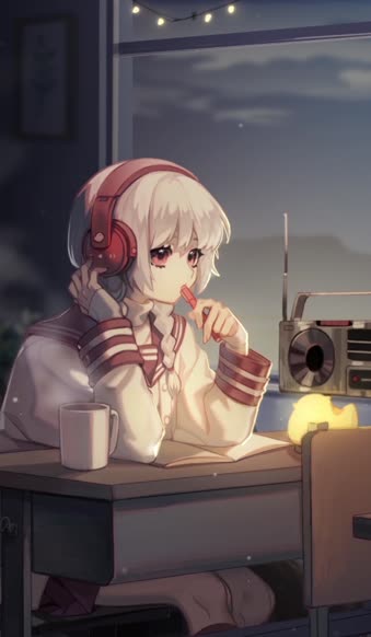  Live Phone Girl Listening To Radio Anime Wallpaper For iPhone And Android