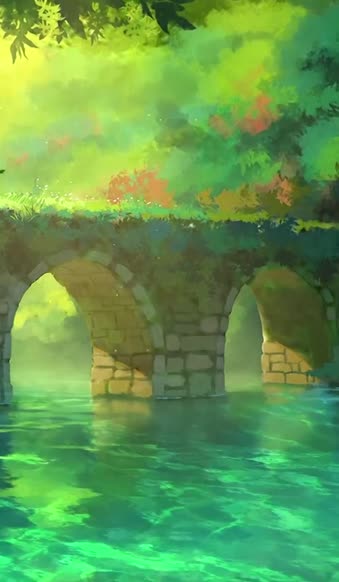 Cool stone bridge in forest iphone wallpaper aesthetic