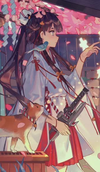  Live Phone Girl Kimono Cherry Blossom Anime Wallpaper For iPhone And Android