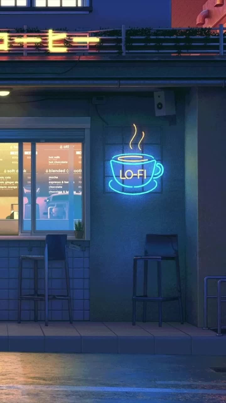 iPhone and Android Lofi Coffee Shop Night Live Phone Wallpaper - DesktopHut