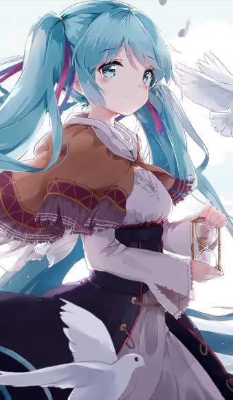 iPhone and Android Hatsune Miku With Doves Live Phone Wallpaper