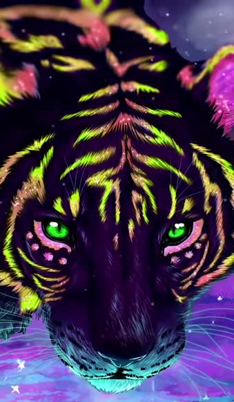iPhone Android Neon Tiger Drinking Live Phone Wallpaper