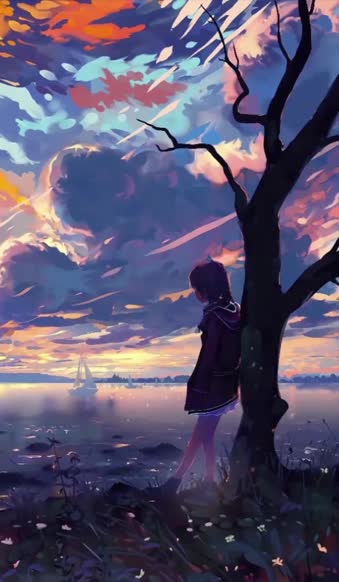 Live Phone Evening Lake Girl Anime Wallpaper For iPhone And Android