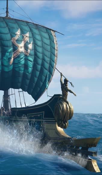 iPhone and Android Boat On The Sea Assassins Creed Odyssey Phone Live Wallpaper