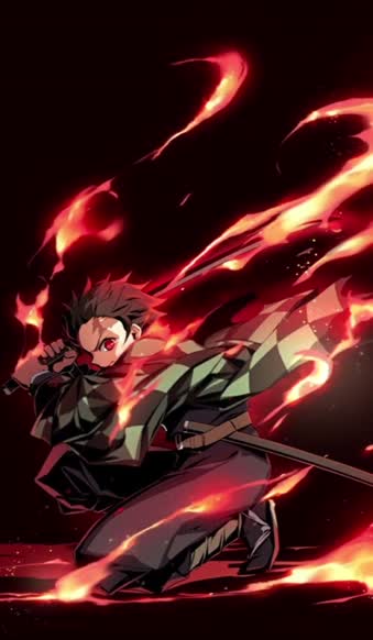 Tanjiro Fire Katana Demon Slayer Wallpaper of Anime