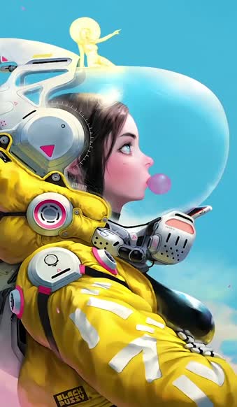 Yellow Space Suit Girl For iPhone Wallpaper