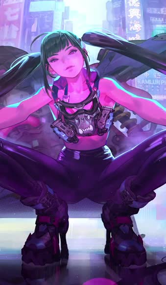 Iphone And Android Cyberpunk Girl Biker Phone Live Wallpaper