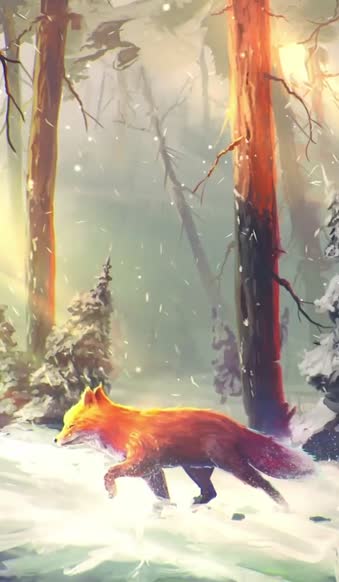 iPhone  Android Fox Walking In The Winter Forest Phone Live Wallpaper