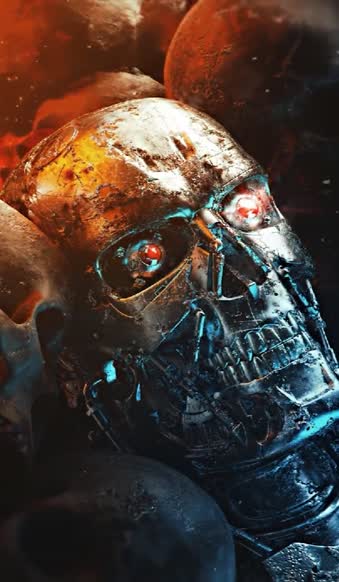iPhone and Android Terminator Skull Robot Flame Phone Live Wallpaper