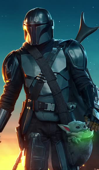 iPhone and Android Mandalorian Beskar Armor With Baby Yoda Live Phone Wallpaper